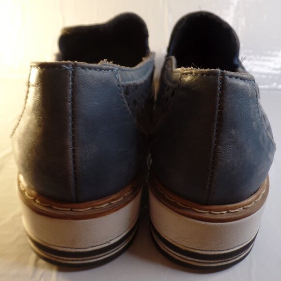 Summit Made in Italy Perforated Blue Leather Slip on Comfort Shoes Sz 8.5 -39 - Picture 5 of 15